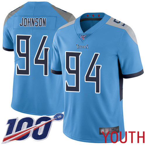 Tennessee Titans Limited Light Blue Youth Austin Johnson Alternate Jersey NFL Football #94 100th Season Vapor Untouchable->youth nfl jersey->Youth Jersey